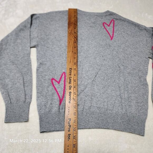 Hello Nite Women's Size Small Grey Sweater Long Sleeve Crew Neck Pink Hearts NWT - Picture 9 of 13